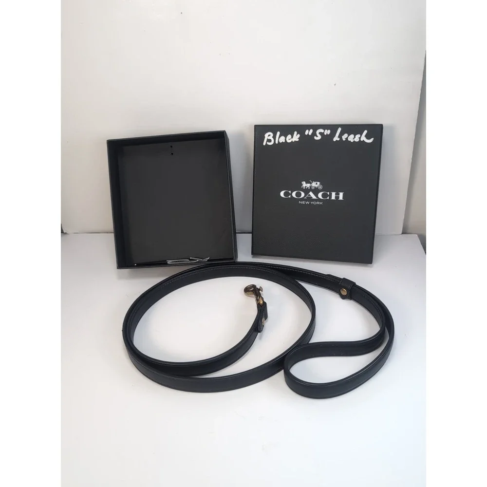 Authentic COACH Posh Black Leather Dog Leash Size Small New With Box & Tag!!